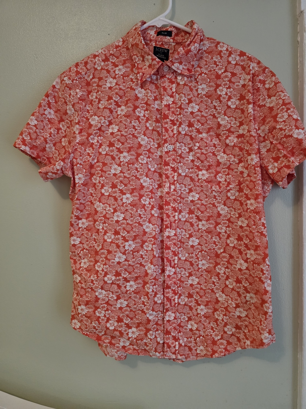 J. Crew Men’s Coral Floral Short-Sleeve Button-Down Shirt